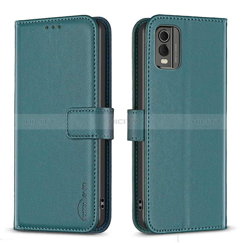 Custodia Portafoglio In Pelle Cover con Supporto B17F per Nokia C32 Verde