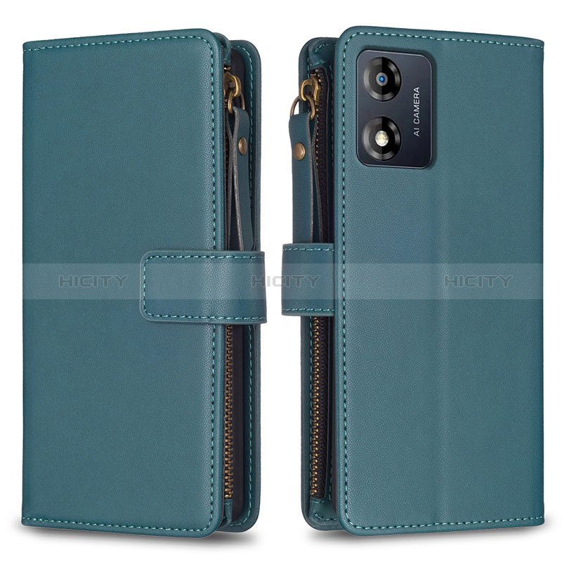 Custodia Portafoglio In Pelle Cover con Supporto B25F per Motorola Moto E13 Verde