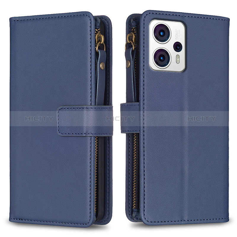 Custodia Portafoglio In Pelle Cover con Supporto B25F per Motorola Moto G23 Blu