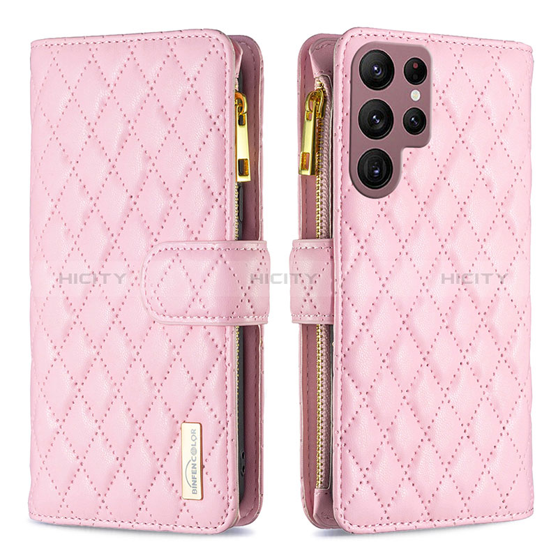 Custodia Portafoglio In Pelle Cover con Supporto BF1 per Samsung Galaxy S22 Ultra 5G Oro Rosa