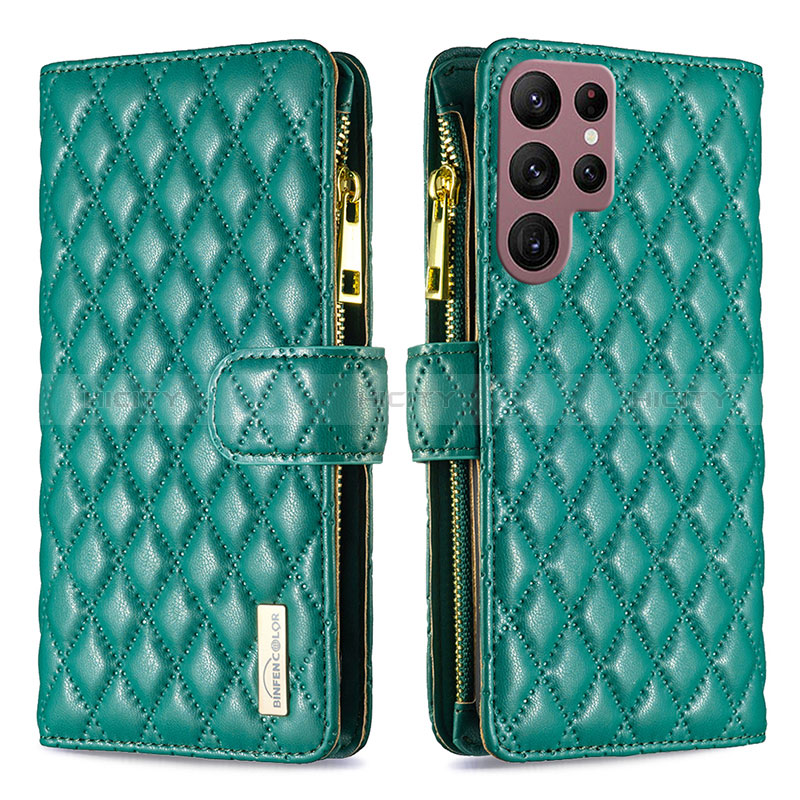 Custodia Portafoglio In Pelle Cover con Supporto BF2 per Samsung Galaxy S23 Ultra 5G Verde