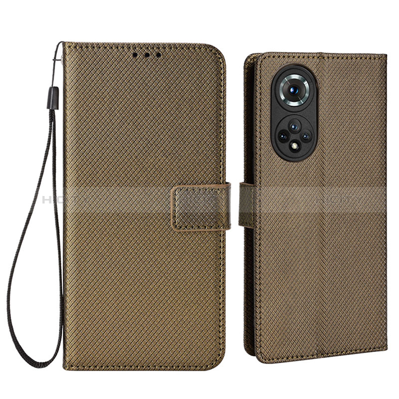 Custodia Portafoglio In Pelle Cover con Supporto BY1 per Huawei Nova 9 Pro Marrone