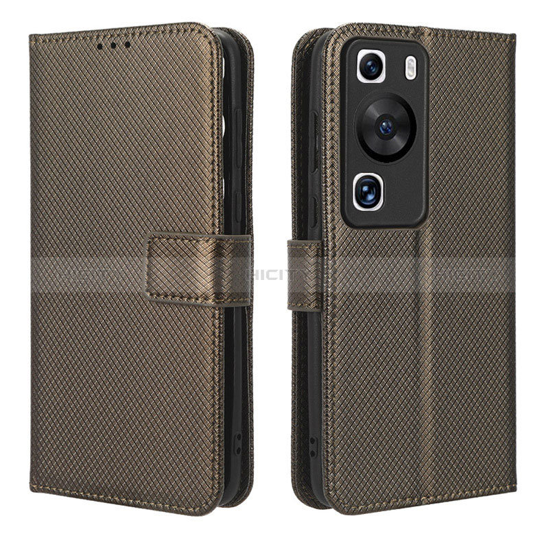 Custodia Portafoglio In Pelle Cover con Supporto BY1 per Huawei P60 Marrone