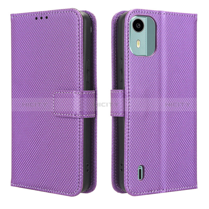 Custodia Portafoglio In Pelle Cover con Supporto BY1 per Nokia C12 Plus Viola