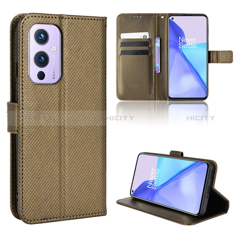 Custodia Portafoglio In Pelle Cover con Supporto BY1 per OnePlus 9 5G Marrone