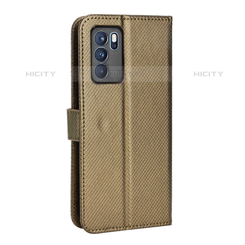 Custodia Portafoglio In Pelle Cover con Supporto BY1 per Oppo Reno6 Pro 5G India Marrone