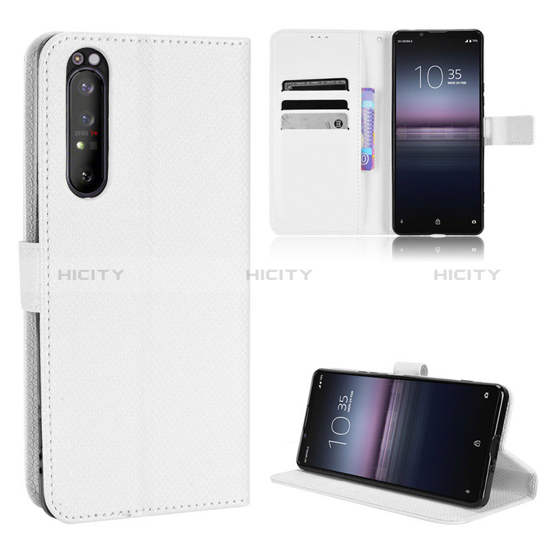 Custodia Portafoglio In Pelle Cover con Supporto BY1 per Sony Xperia 1 II Bianco