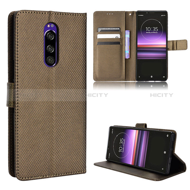 Custodia Portafoglio In Pelle Cover con Supporto BY1 per Sony Xperia 1 Marrone