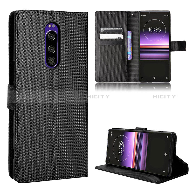 Custodia Portafoglio In Pelle Cover con Supporto BY1 per Sony Xperia 1 Nero