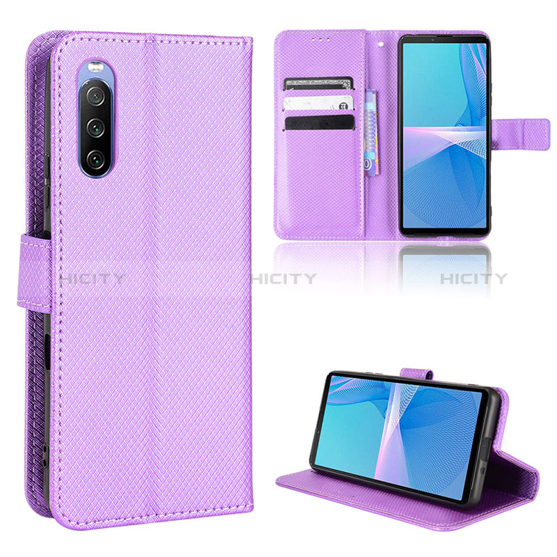 Custodia Portafoglio In Pelle Cover con Supporto BY1 per Sony Xperia 10 III Lite Viola