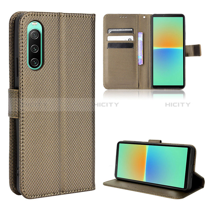 Custodia Portafoglio In Pelle Cover con Supporto BY1 per Sony Xperia 10 IV Marrone