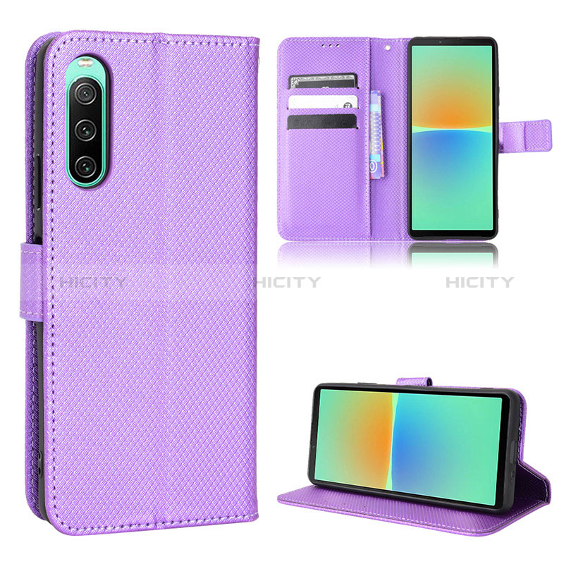 Custodia Portafoglio In Pelle Cover con Supporto BY1 per Sony Xperia 10 IV Viola