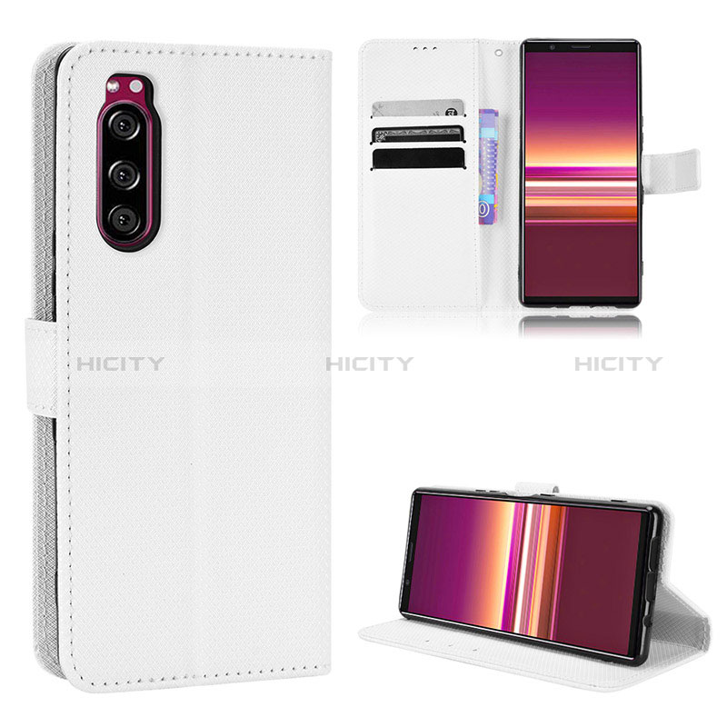 Custodia Portafoglio In Pelle Cover con Supporto BY1 per Sony Xperia 5 Bianco