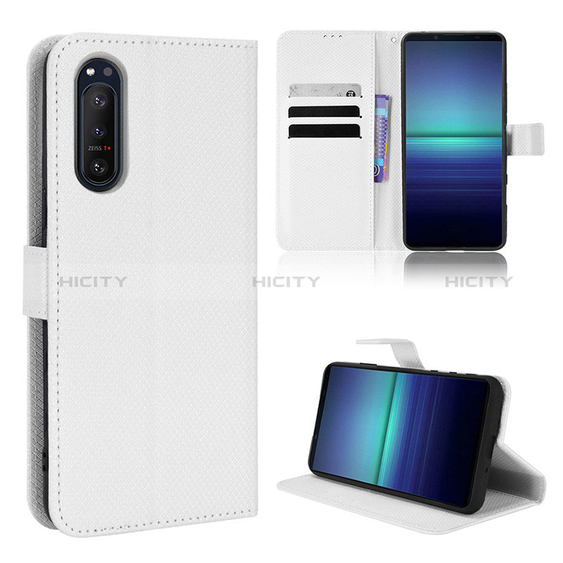 Custodia Portafoglio In Pelle Cover con Supporto BY1 per Sony Xperia 5 II Bianco