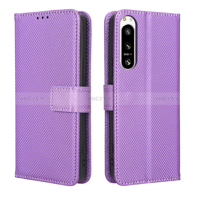 Custodia Portafoglio In Pelle Cover con Supporto BY1 per Sony Xperia 5 IV Viola