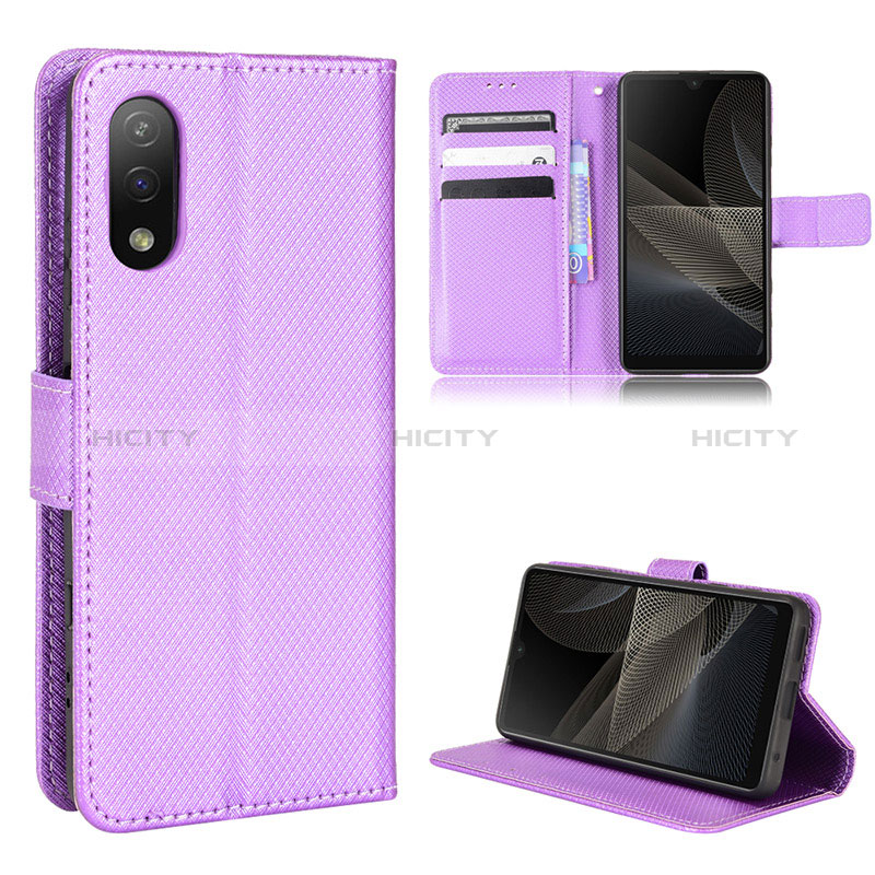 Custodia Portafoglio In Pelle Cover con Supporto BY1 per Sony Xperia Ace II Viola