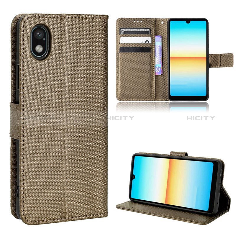 Custodia Portafoglio In Pelle Cover con Supporto BY1 per Sony Xperia Ace III Marrone