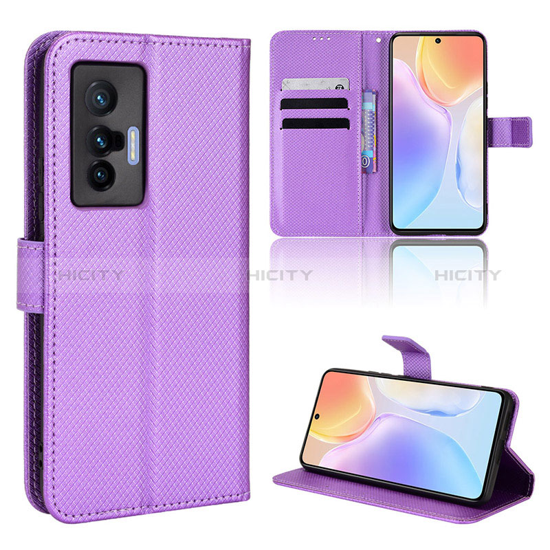 Custodia Portafoglio In Pelle Cover con Supporto BY1 per Vivo X70t Viola