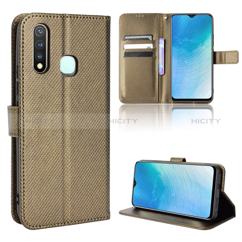 Custodia Portafoglio In Pelle Cover con Supporto BY1 per Vivo Y5s Marrone