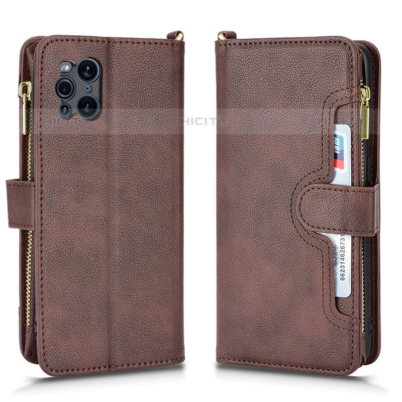 Custodia Portafoglio In Pelle Cover con Supporto BY2 per Oppo Find X3 Pro 5G Marrone