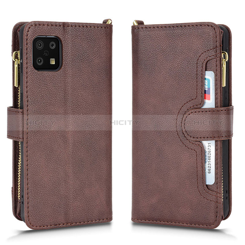 Custodia Portafoglio In Pelle Cover con Supporto BY2 per Sharp Aquos Sense6s Marrone