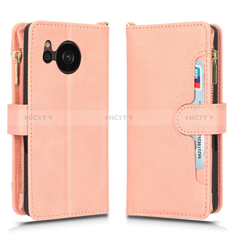 Custodia Portafoglio In Pelle Cover con Supporto BY2 per Sharp Aquos Sense7 Oro Rosa