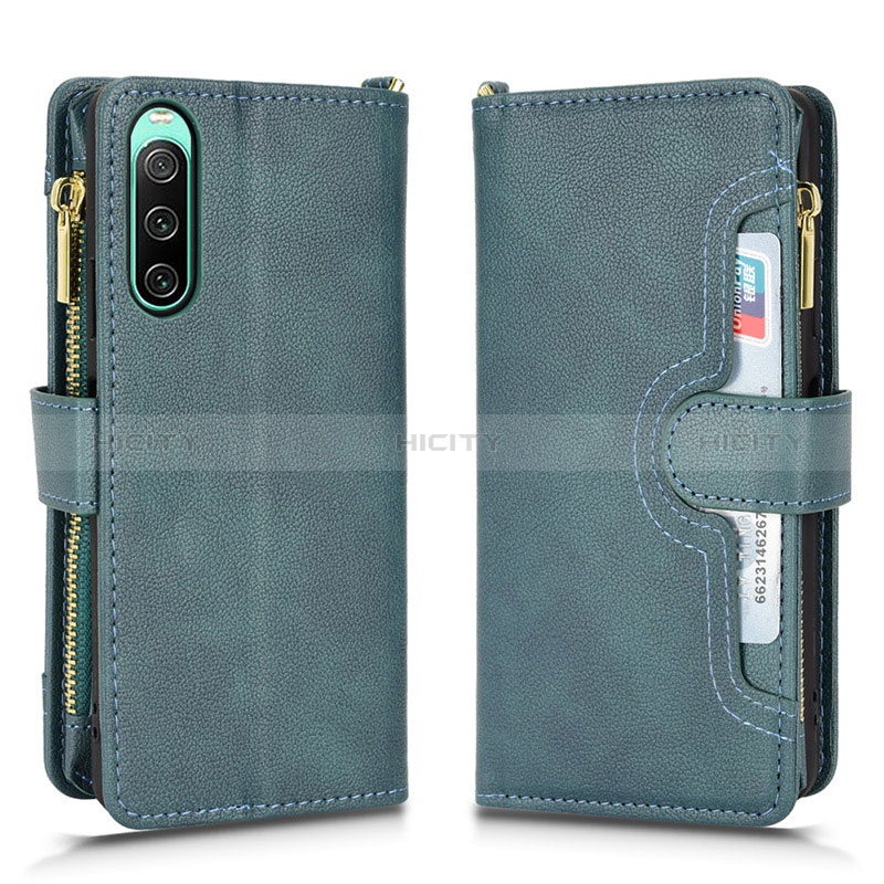 Custodia Portafoglio In Pelle Cover con Supporto BY2 per Sony Xperia 10 IV SO-52C Verde