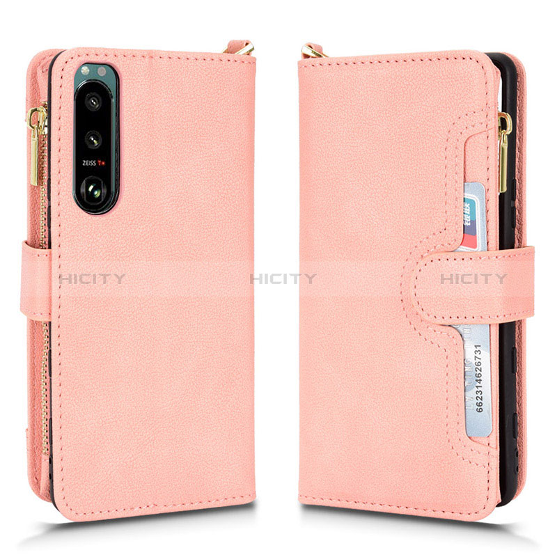 Custodia Portafoglio In Pelle Cover con Supporto BY2 per Sony Xperia 5 III Oro Rosa