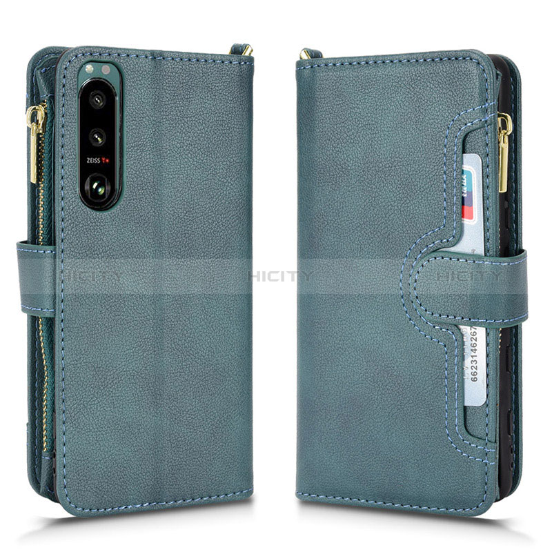 Custodia Portafoglio In Pelle Cover con Supporto BY2 per Sony Xperia 5 III Verde