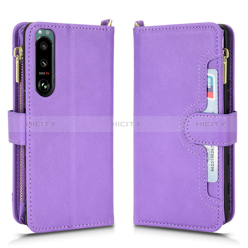 Custodia Portafoglio In Pelle Cover con Supporto BY2 per Sony Xperia 5 III Viola