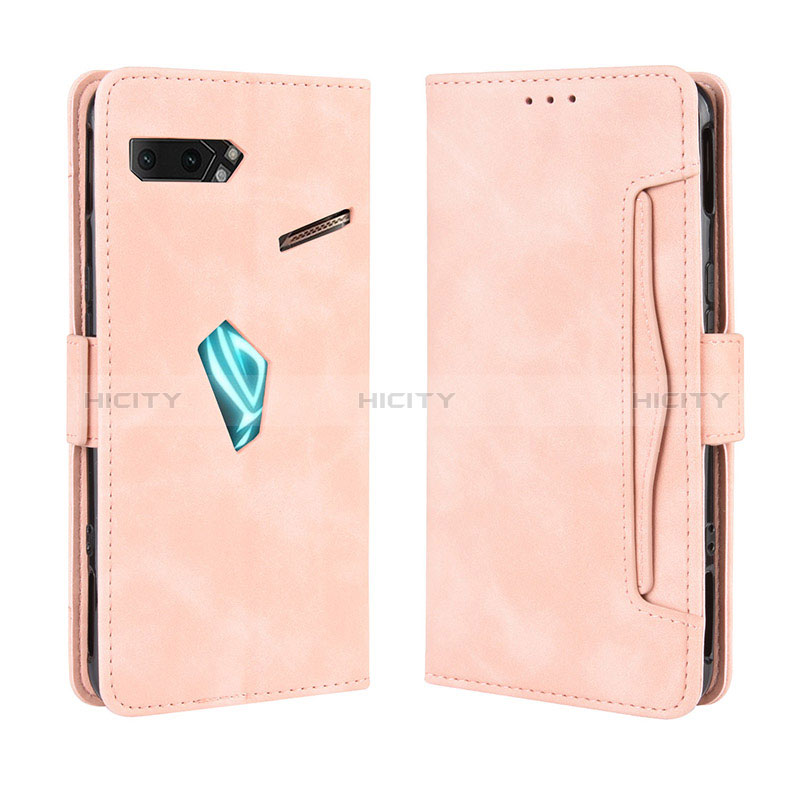 Custodia Portafoglio In Pelle Cover con Supporto BY3 per Asus ROG Phone II ZS660KL Rosa