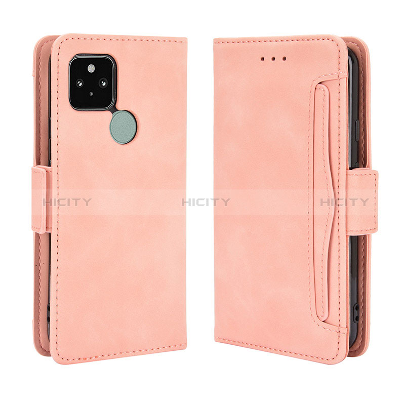 Custodia Portafoglio In Pelle Cover con Supporto BY3 per Google Pixel 5 Rosa