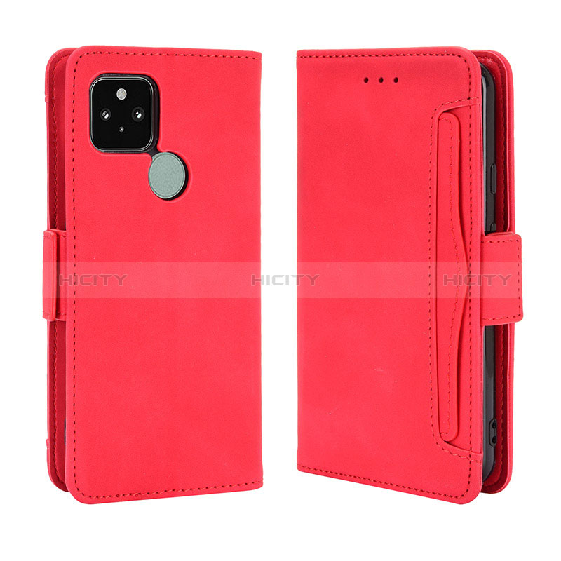 Custodia Portafoglio In Pelle Cover con Supporto BY3 per Google Pixel 5 Rosso