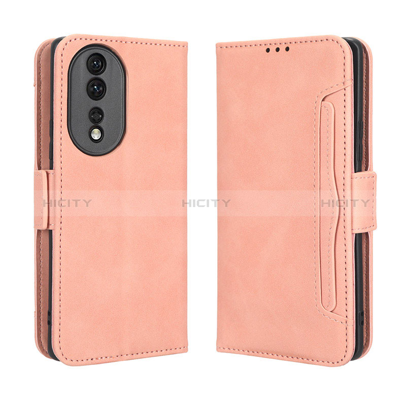 Custodia Portafoglio In Pelle Cover con Supporto BY3 per Huawei Honor 80 5G Rosa