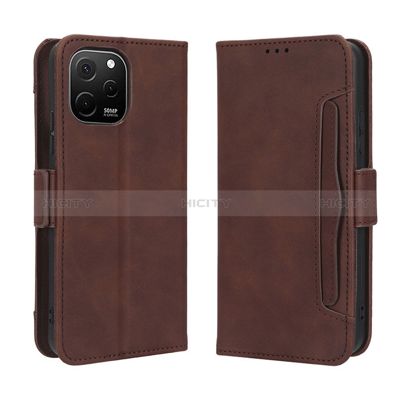 Custodia Portafoglio In Pelle Cover con Supporto BY3 per Huawei Nova Y61 Marrone