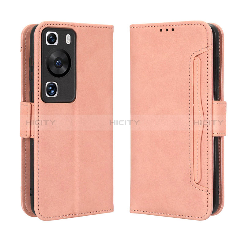 Custodia Portafoglio In Pelle Cover con Supporto BY3 per Huawei P60 Rosa