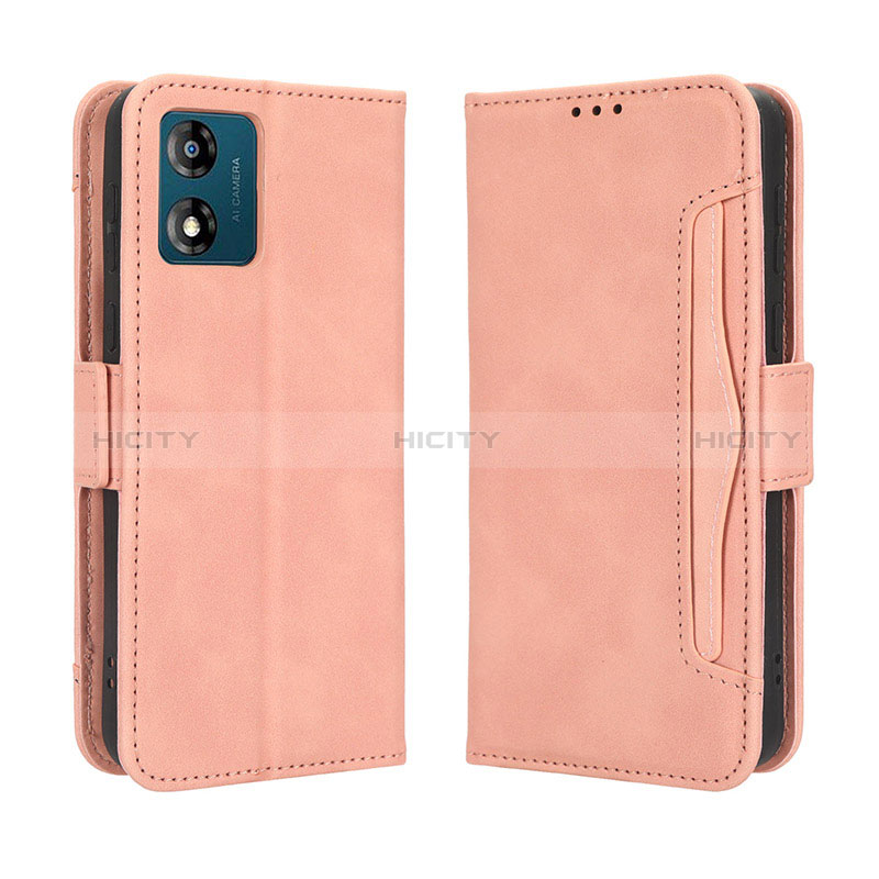 Custodia Portafoglio In Pelle Cover con Supporto BY3 per Motorola Moto E13 Rosa