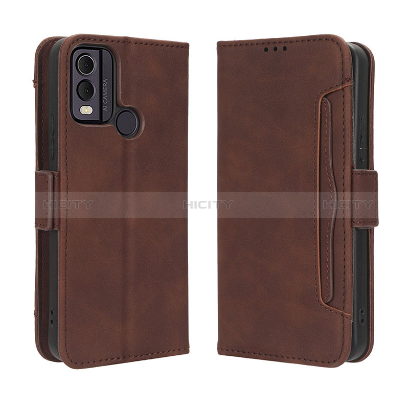 Custodia Portafoglio In Pelle Cover con Supporto BY3 per Nokia C22 Marrone