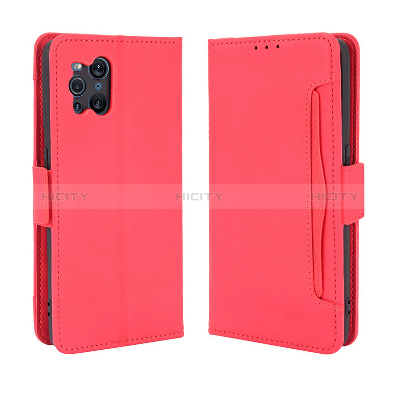 Custodia Portafoglio In Pelle Cover con Supporto BY3 per Oppo Find X3 5G Rosso