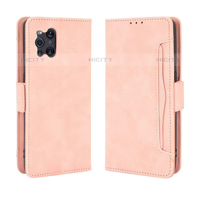 Custodia Portafoglio In Pelle Cover con Supporto BY3 per Oppo Find X3 Pro 5G Rosa