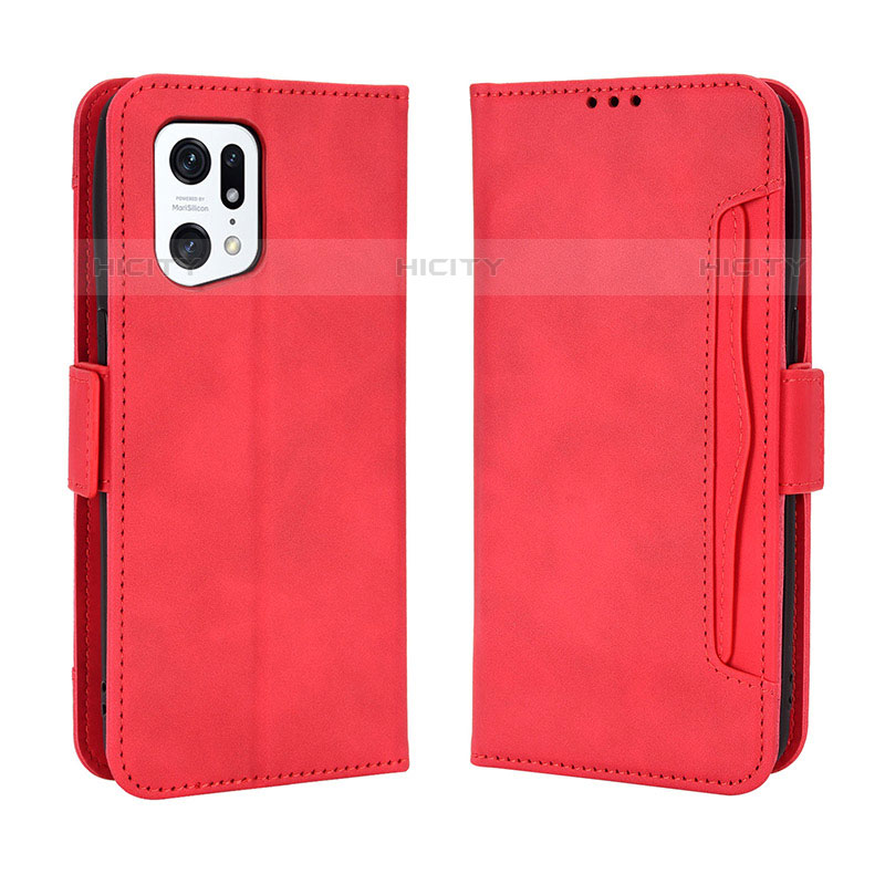 Custodia Portafoglio In Pelle Cover con Supporto BY3 per Oppo Find X5 Pro 5G Rosso