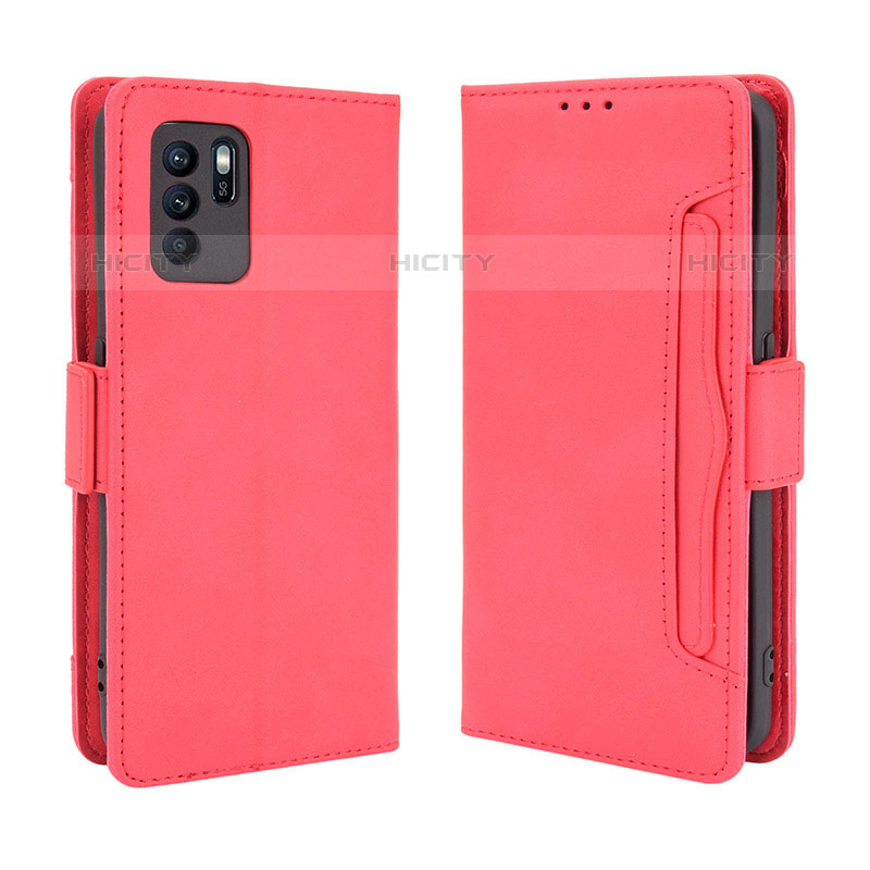 Custodia Portafoglio In Pelle Cover con Supporto BY3 per Oppo Reno6 Z 5G Rosso