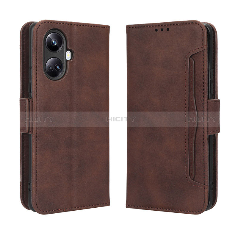 Custodia Portafoglio In Pelle Cover con Supporto BY3 per Realme 10 Pro+ Plus 5G Marrone