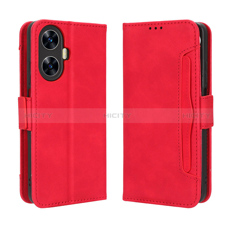 Custodia Portafoglio In Pelle Cover con Supporto BY3 per Realme C55 Rosso