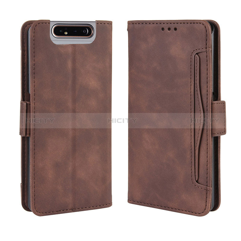 Custodia Portafoglio In Pelle Cover con Supporto BY3 per Samsung Galaxy A80 Marrone