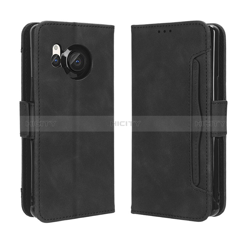 Custodia Portafoglio In Pelle Cover con Supporto BY3 per Sharp Aquos R8s Nero