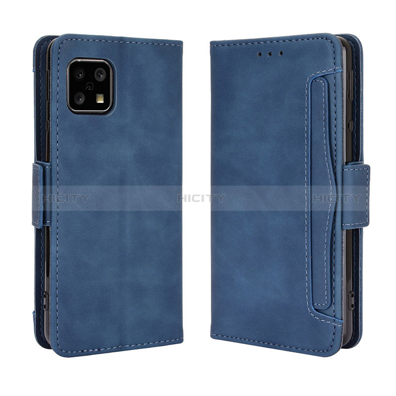 Custodia Portafoglio In Pelle Cover con Supporto BY3 per Sharp Aquos Sense4 Blu