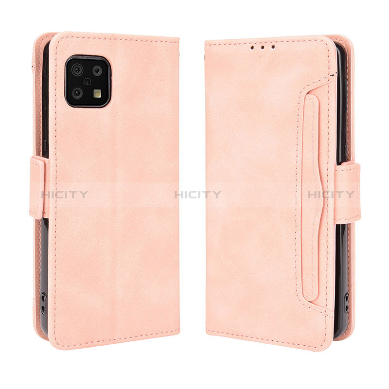 Custodia Portafoglio In Pelle Cover con Supporto BY3 per Sharp Aquos Sense6 Rosa