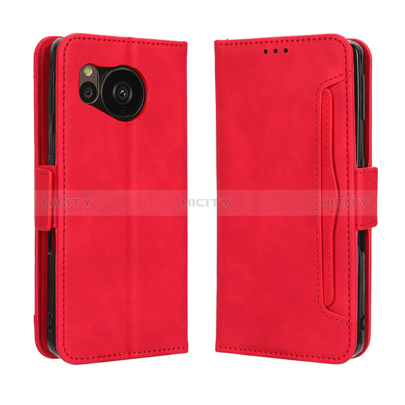 Custodia Portafoglio In Pelle Cover con Supporto BY3 per Sharp Aquos Sense7 Plus Rosso