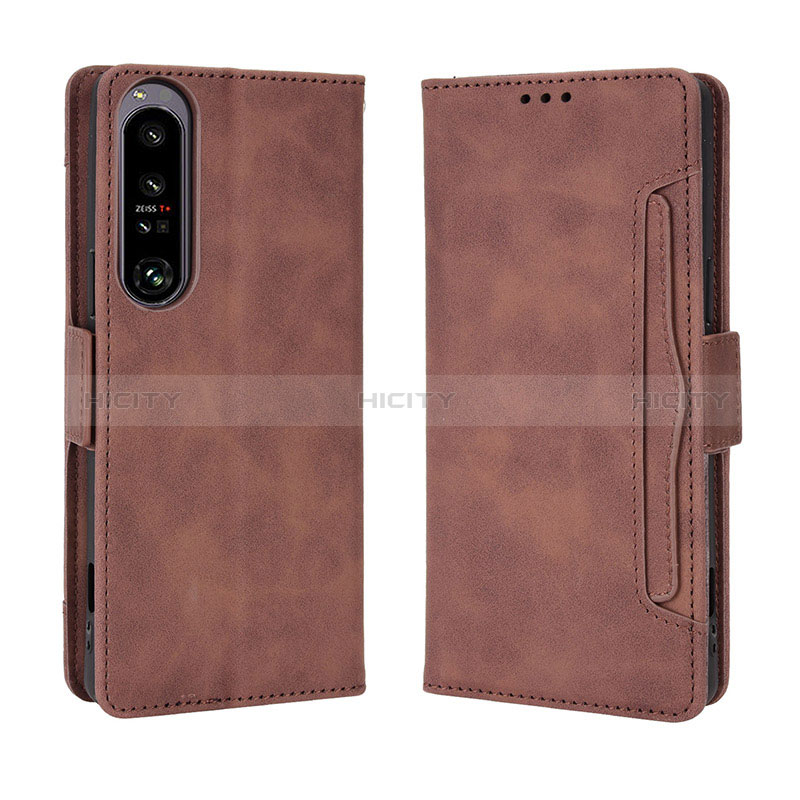 Custodia Portafoglio In Pelle Cover con Supporto BY3 per Sony Xperia 1 IV Marrone